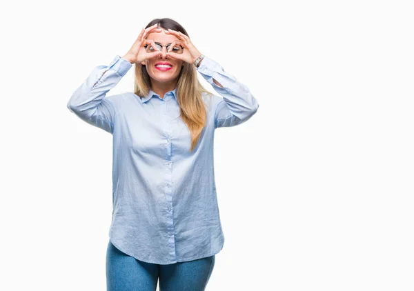 Young Beautiful Business Woman Wearing Glasses Isolated Background Doing Gesture — Stock Photo, Image