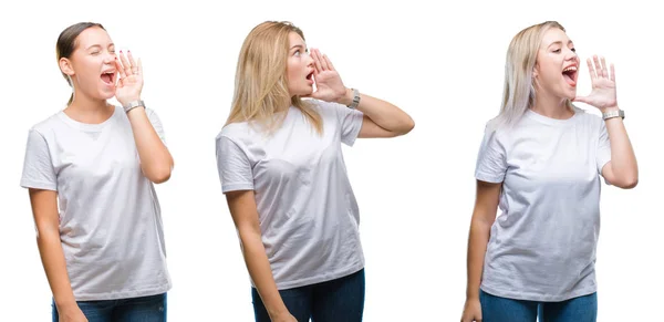 Collage Gruppen Unga Kvinnor Som Bär Vit Shirt Över Isolerade — Stockfoto