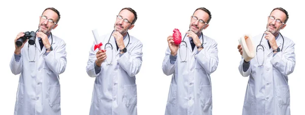 Collage Handsome Senior Hoary Doctor Man Isolated Background Serious Face — Foto Stock