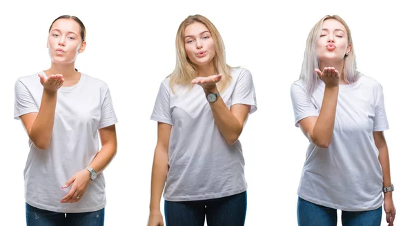 Colagem Grupo Jovens Mulheres Vestindo Camiseta Branca Sobre Fundo Isolado — Fotografia de Stock