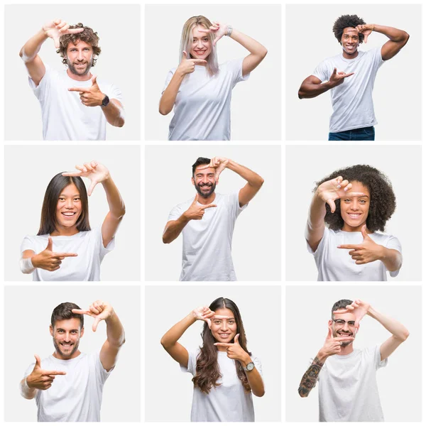 Collage Gruppo Persone Che Indossano Casual Shirt Bianca Sfondo Isolato — Foto Stock