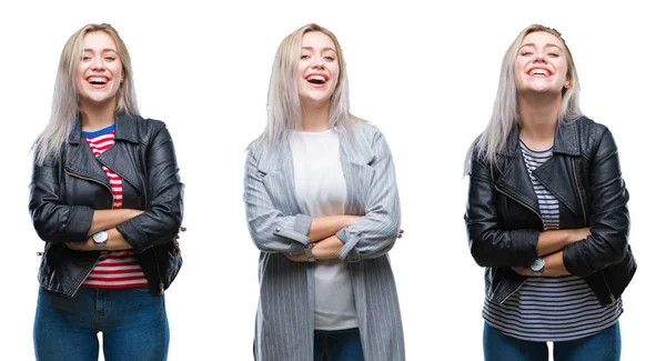 Collage Vacker Blond Ung Kvinna Bär Jacka Över Isolerade Bakgrund — Stockfoto