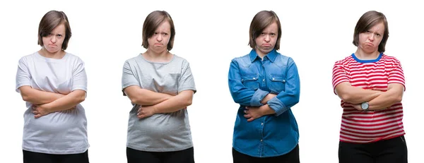 Collage Mujer Síndrome Sobre Fondo Aislado Escéptico Nervioso Desaprobando Expresión —  Fotos de Stock