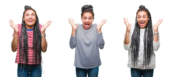 Collage Van African American Vrouw Mooi Gevlochten Haar Geïsoleerde Achtergrond — Stockfoto