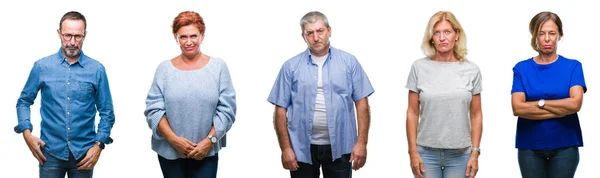Collage Group Middle Age Senior People Isolated Background Depressed Worry — Stock Photo, Image