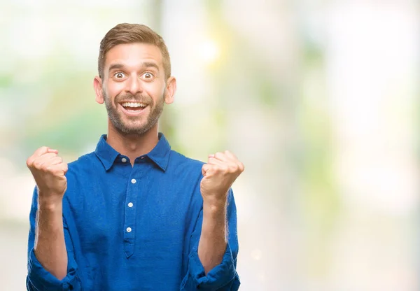 Joven Hombre Guapo Sobre Fondo Aislado Celebrando Sorprendido Sorprendido Por — Foto de Stock