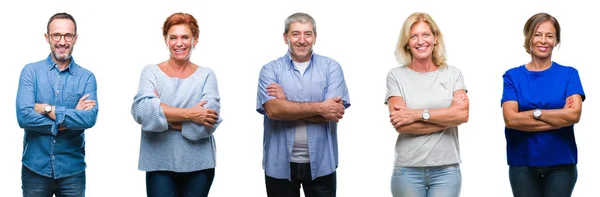 Коллаж Группы Среднего Возраста Пожилых Людей Изолированном Фоне Счастливое Лицо — стоковое фото