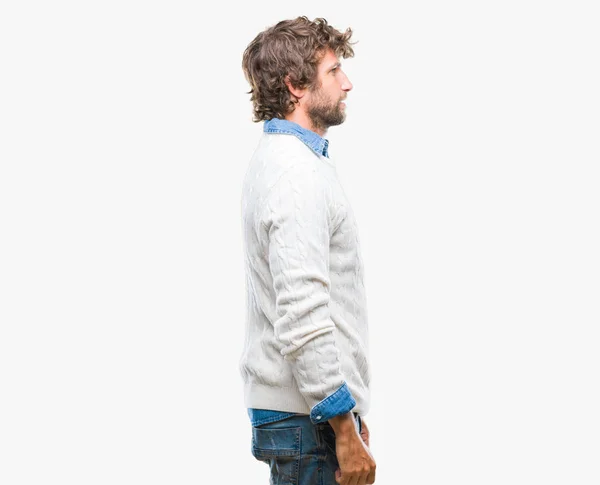 Modelo Hombre Hispano Guapo Usando Suéter Invierno Sobre Fondo Aislado — Foto de Stock