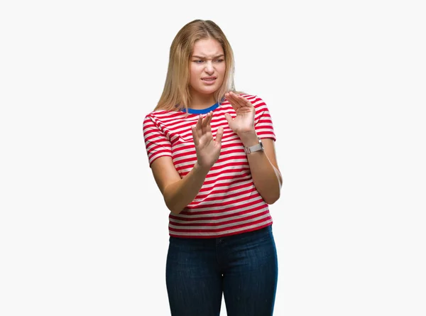 Young Caucasian Woman Isolated Background Disgusted Expression Displeased Fearful Doing — Stock Photo, Image