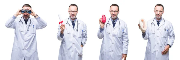 Collage Von Gut Aussehenden Senior Hoary Arzt Mann Über Isolierten — Stockfoto