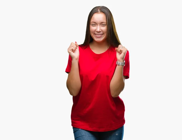 Young Beautiful Caucasian Woman Isolated Background Celebrating Surprised Amazed Success — Stock Photo, Image