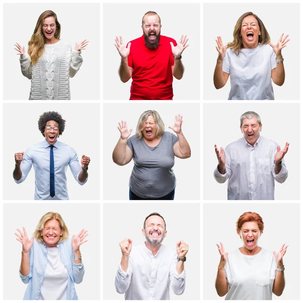 Collage Grupo Jóvenes Mediana Edad Personas Mayores Sobre Fondo Aislado — Foto de Stock