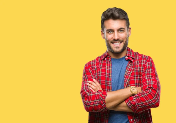 Joven Hombre Guapo Sobre Fondo Aislado Cara Feliz Sonriendo Con —  Fotos de Stock