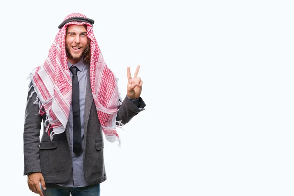 Giovane Bell Uomo Arabo Con Capelli Lunghi Che Indossa Keffiyeh — Foto Stock