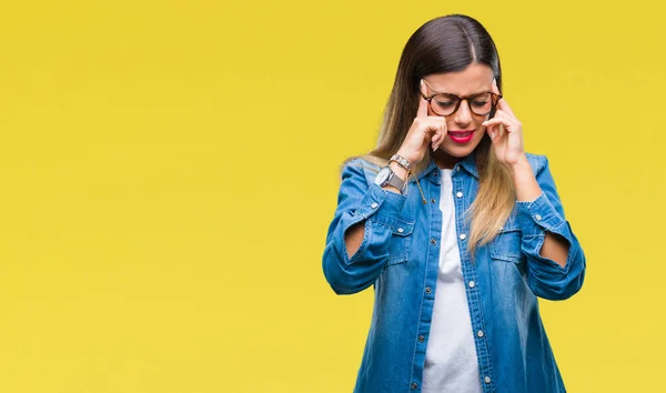 Junge Schöne Frau Über Brille Über Isoliertem Hintergrund Mit Der — Stockfoto