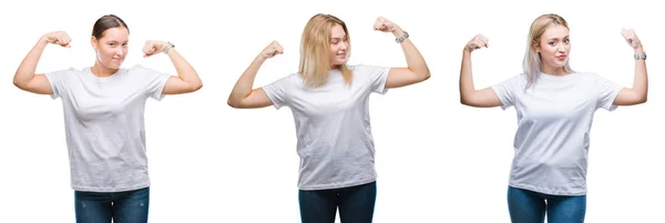 Collage Grupo Mujeres Jóvenes Con Una Camiseta Blanca Sobre Fondo — Foto de Stock