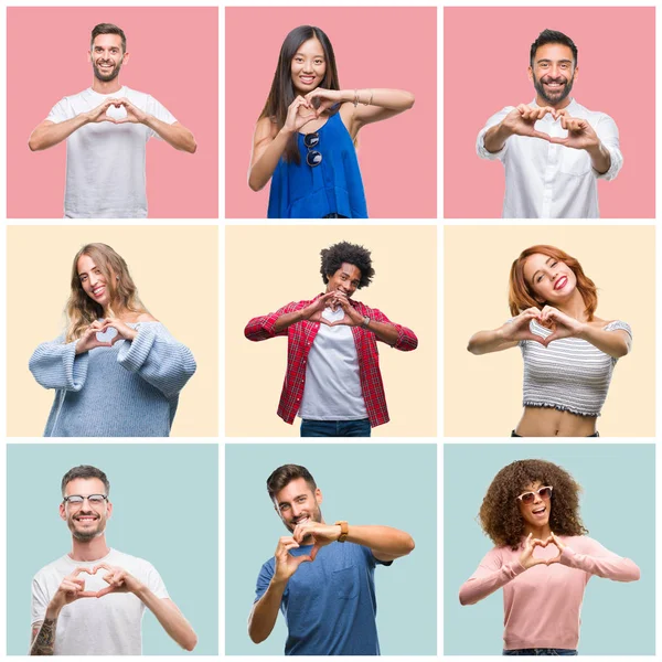 Collage Grupo Jóvenes Mujer Hombres Sobre Fondo Aislado Colorido Sonriendo —  Fotos de Stock