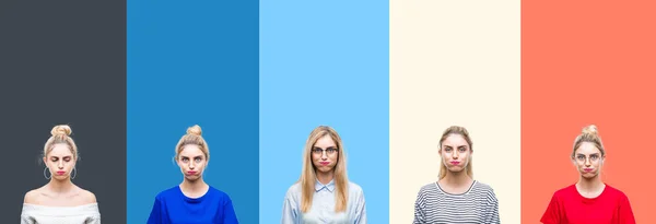 Collage Von Jungen Schönen Blonden Frau Über Lebendigen Bunten Vintage — Stockfoto