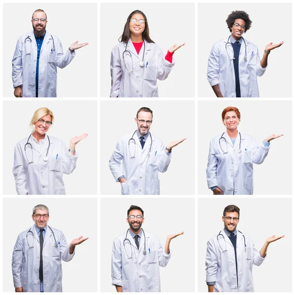 Collage Einer Gruppe Von Ärzten Mit Stethoskop Vor Isoliertem Hintergrund — Stockfoto