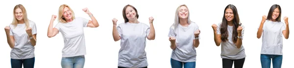 Collage Van Groep Vrouwen Dragen Witte Shirt Geïsoleerde Achtergrond Erg — Stockfoto