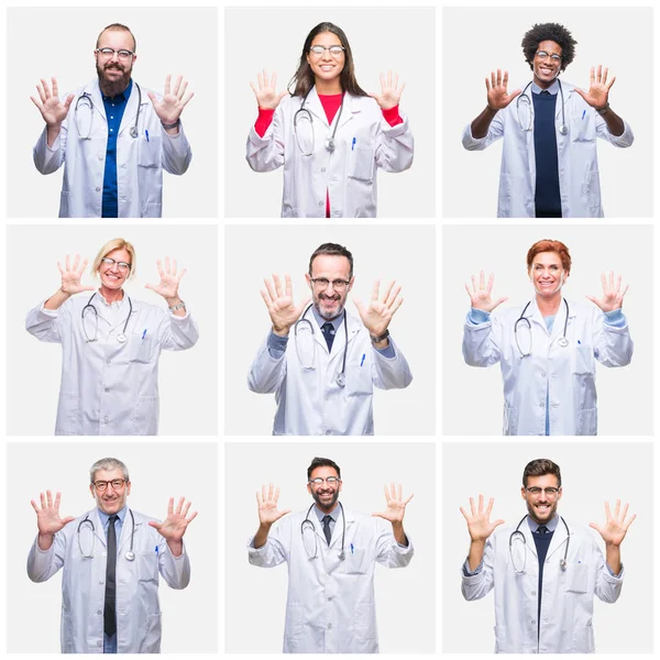 Collage Einer Gruppe Von Ärzten Die Stethoskop Über Isoliertem Hintergrund — Stockfoto