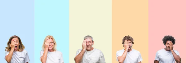 Collage Group Young Middle Age People Wearing White Shirt Color — Stock Photo, Image