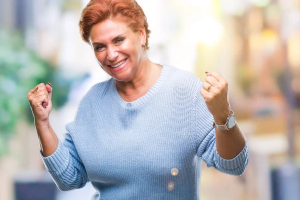 Atrractive Senior Caucasian Redhead Woman Isolated Background Very Happy Excited — Stock Photo, Image