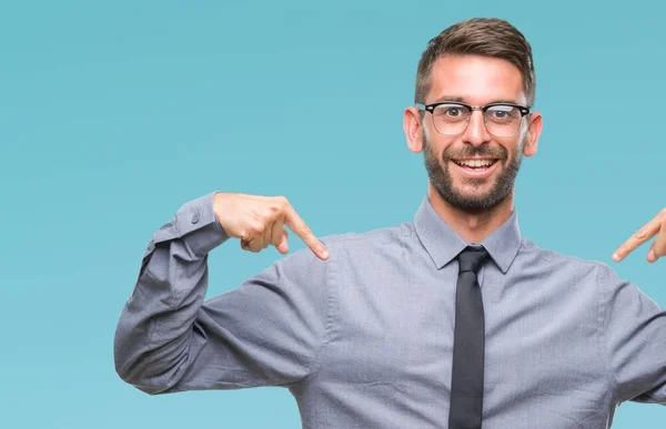 Junger Gutaussehender Geschäftsmann Mit Isoliertem Hintergrund Der Selbstbewusst Lächelnd Auf — Stockfoto