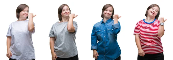 Collage Einer Frau Mit Syndrom Vor Isoliertem Hintergrund Die Mit — Stockfoto