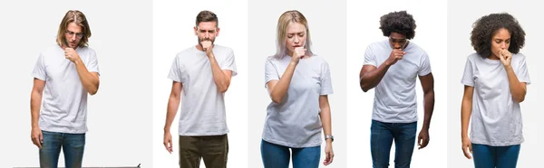 Collage Grupo Jóvenes Con Una Camiseta Blanca Sobre Fondo Aislado —  Fotos de Stock