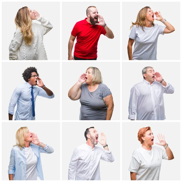 Collage Van Groep Jongeren Middelbare Leeftijd Senior Mensen Geïsoleerde Achtergrond — Stockfoto