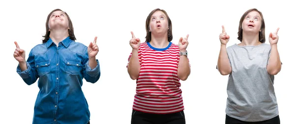 Collage Mujer Síndrome Sobre Fondo Aislado Sorprendido Sorprendido Mirando Hacia —  Fotos de Stock