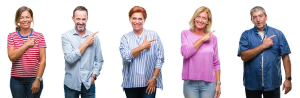 Collage Gruppen Medelåldern Och Seniora Personer Över Isolerade Bakgrund Glada — Stockfoto