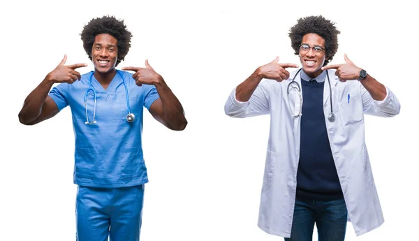 Collage Jeune Chirurgien Afro Américain Infirmière Médecin Homme Sur Fond — Photo