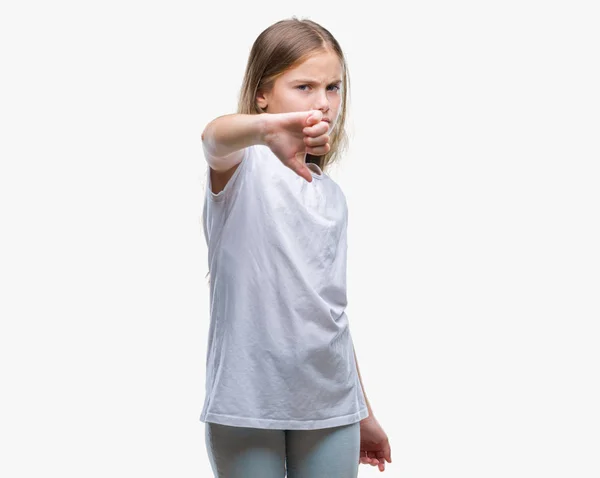 Fiatal Gyönyörű Lány Keres Boldogtalan Dühös Mutatja Elutasítása Hüvelykujját Lefelé — Stock Fotó