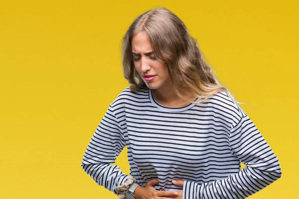 Mulher Loira Bonita Vestindo Listras Suéter Sobre Fundo Isolado Com — Fotografia de Stock