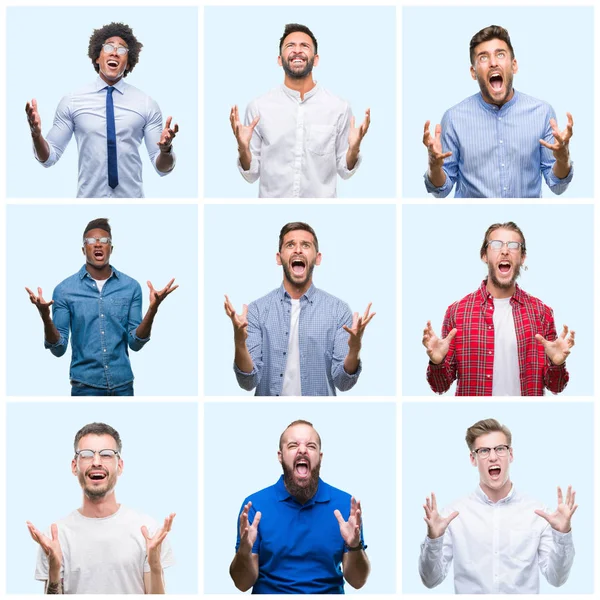 Collage Group Business Casual Men Isolated Background Crazy Mad Shouting — Stock Photo, Image