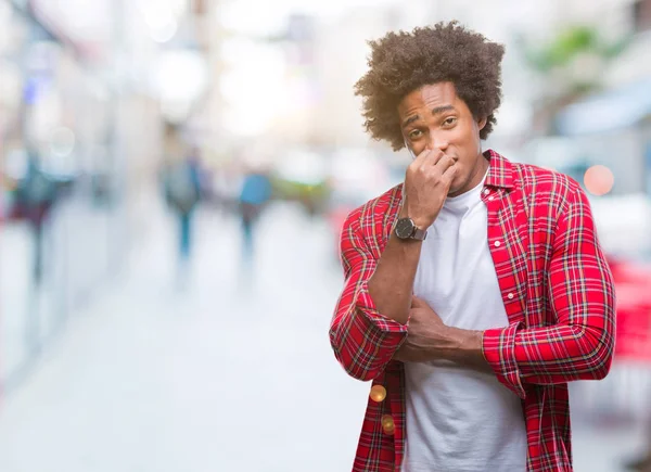Uomo Afro Americano Sfondo Isolato Cercando Stressato Nervoso Con Mani — Foto Stock
