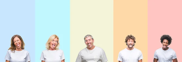 Collage Group Young Middle Age People Wearing White Shirt Color — Stock Photo, Image