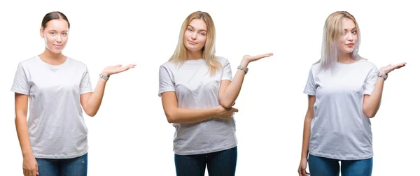 Collage Groupe Jeunes Femmes Portant Shirt Blanc Sur Fond Isolé — Photo