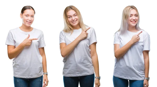 Koláž Skupiny Mladých Žen Nosí Bílé Tričko Izolované Pozadí Veselá — Stock fotografie