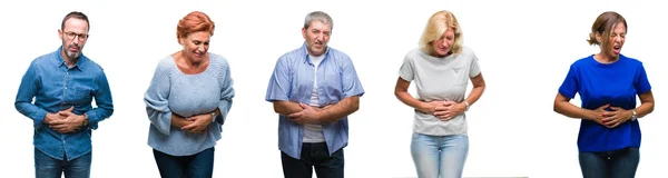 Collage Van Groep Van Middelbare Leeftijd Senior Mensen Boven Geïsoleerd — Stockfoto