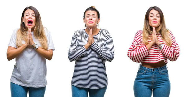 Collage Joven Hermosa Mujer Sobre Fondo Aislado Mendigando Orando Con —  Fotos de Stock