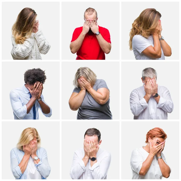 Collage Van Groep Jongeren Middelbare Leeftijd Senior Mensen Geïsoleerde Achtergrond — Stockfoto