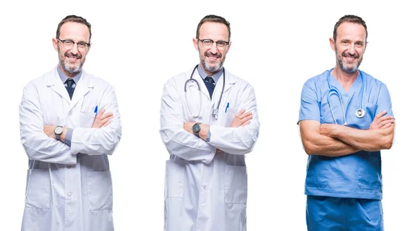 Collage Bello Anziano Hoary Medico Uomo Indossare Uniforme Chirurgo Sfondo — Foto Stock