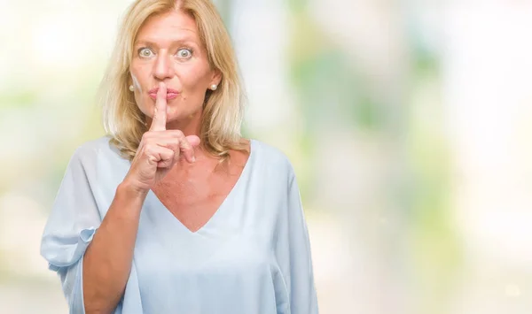 Middle Age Blonde Business Woman Isolated Background Asking Quiet Finger — Stock Photo, Image