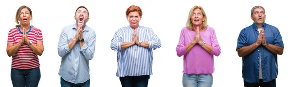 Collage Van Groep Van Middelbare Leeftijd Senior Mensen Geïsoleerde Achtergrond — Stockfoto