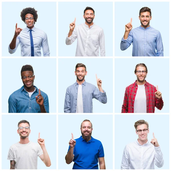 Collage Gruppo Uomini Affari Casual Sfondo Isolato Mostrando Indicando Con — Foto Stock