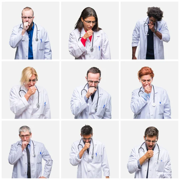 Colagem Grupo Médicos Que Usam Estetoscópio Sobre Fundo Isolado Sensação — Fotografia de Stock