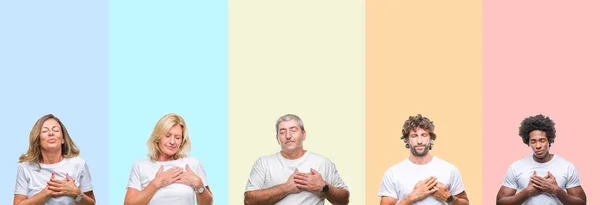 Collage Gruppen Unga Och Medelålders Människor Bär Vit Shirt Över — Stockfoto
